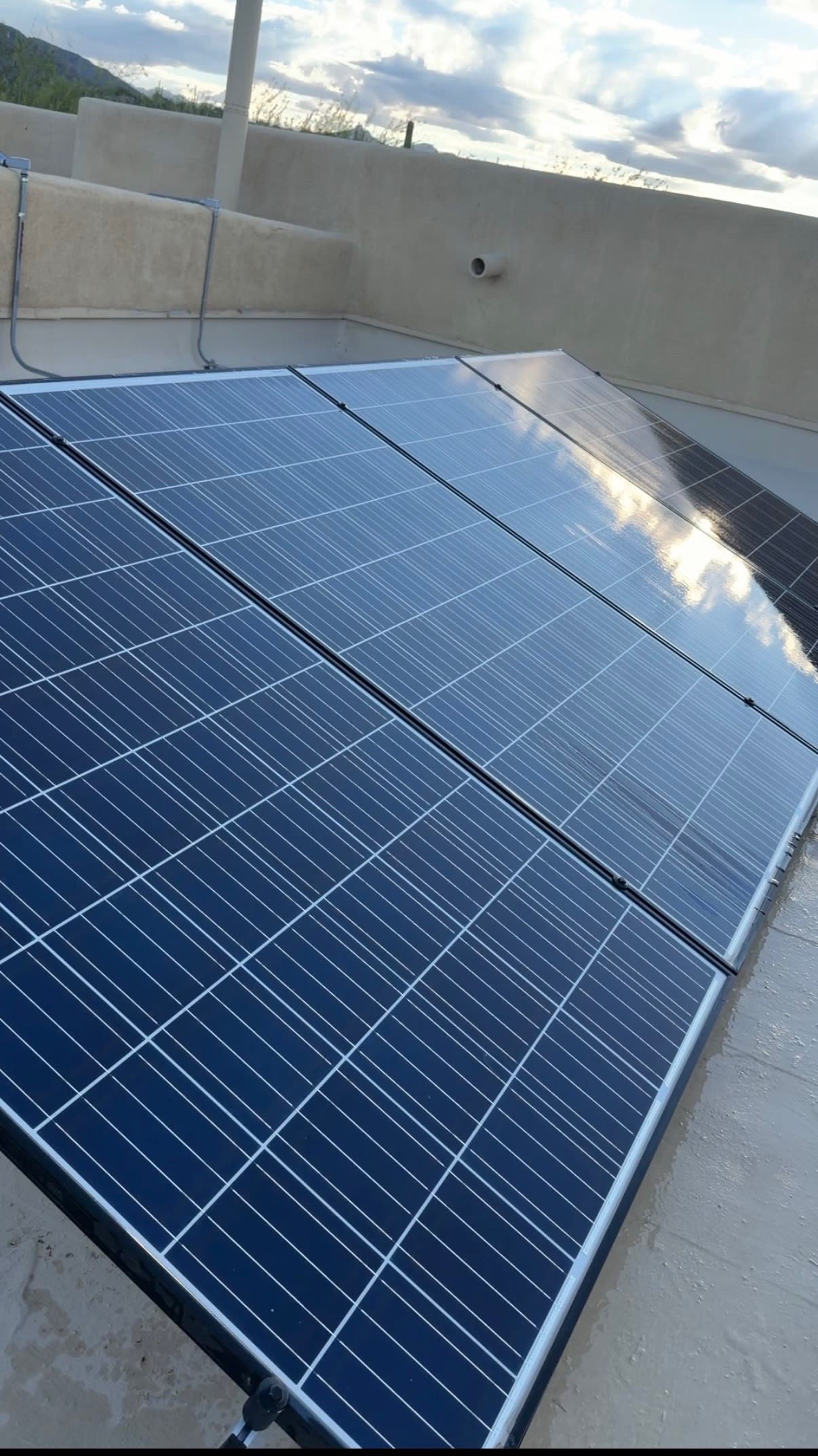 Freshly washed solar panels gleaming after a pure-water clean